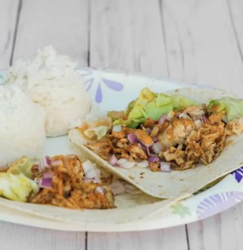 tacos and rice from maui chop house